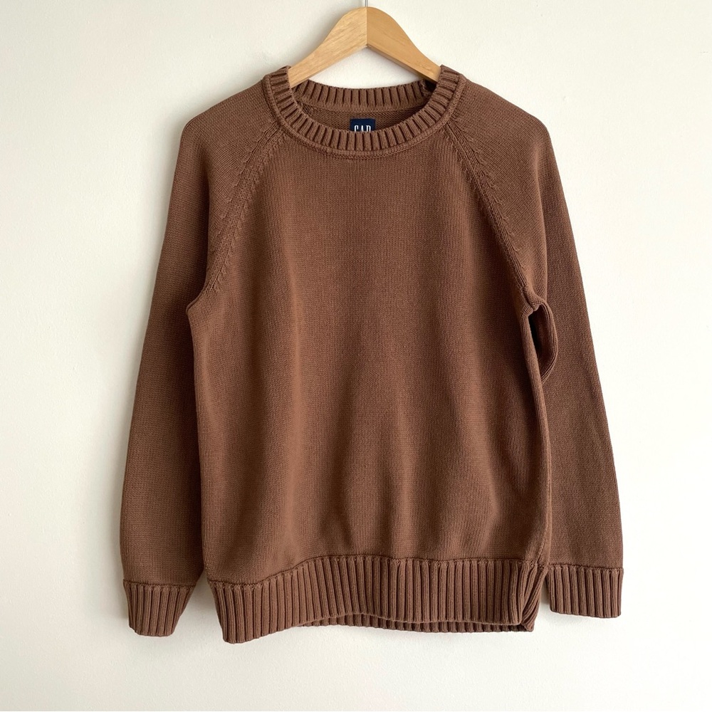 Gap Longline Cotton Crewneck Sweater in Brazen Brown